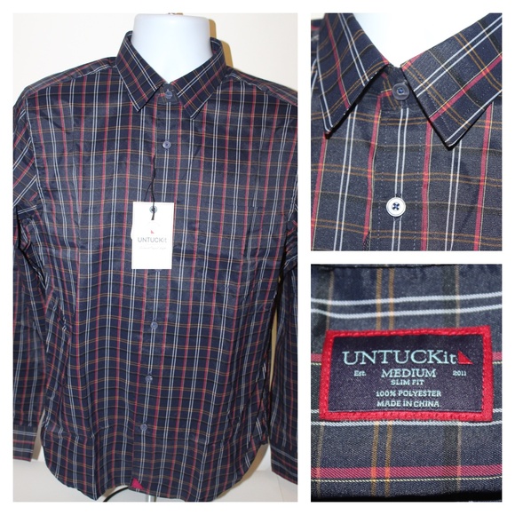 NEW UNTUCKit Valencay Performance Long Sleeve Plaid Button Down Shirt Sz M Slim - Picture 1 of 7